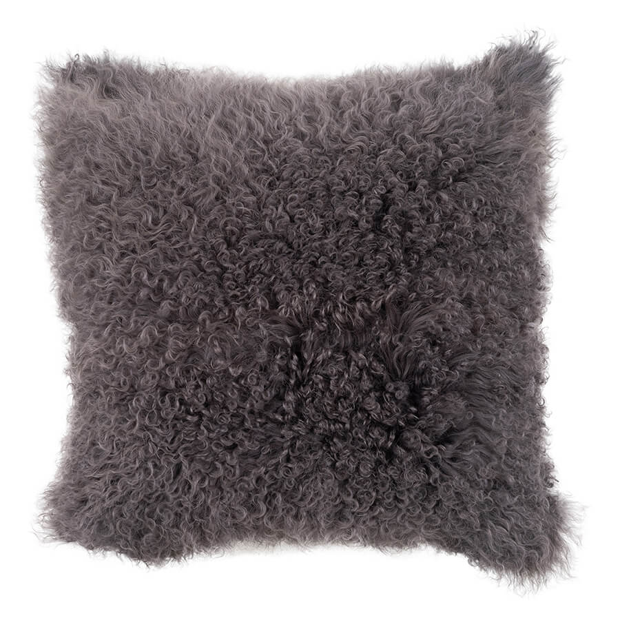 Mongolian Sheepskin Cushion - Charcoal 40cm