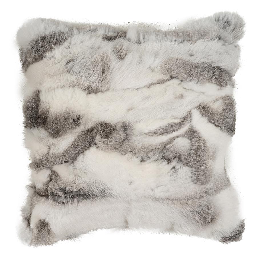 Rabbit Fur Pillow 40cm - Grey and White